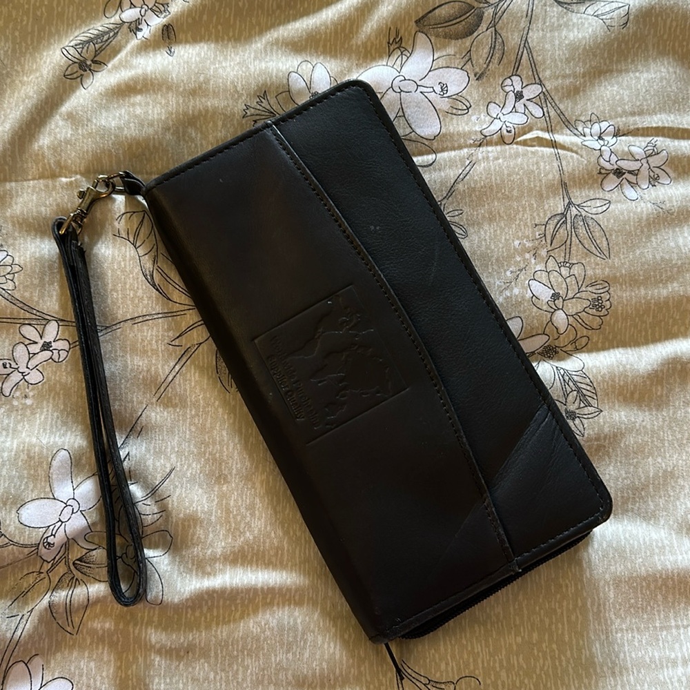 Black Genuine Leather Wristlet Wallet Travel Organizer worldwide purchasing sup